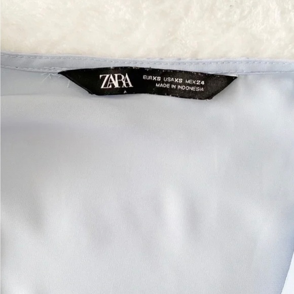 Zara Blue Elegant Ruffle Neckline and Tied Cuff Blouse - Picture 4 of 10